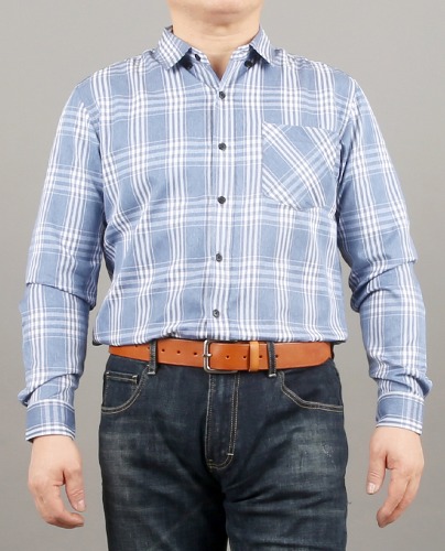두번째청춘,주인[봄셔츠] 감각적인 체크문양으로 한층 더 젊어보이는 셔츠(블루)