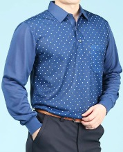 두번째청춘,주인화사한 와인색상 사이에 도트 무늬가 멋스러운 카라 티셔츠(블루)